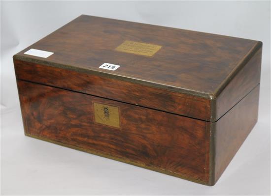 A walnut and brass mounted writing box, Henry Fronde 1923